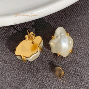Irregular Freshwater Pearl Ear Studs, Crafted from Brass with 18K Gold Plating. - Image 2