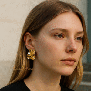 High-End Irregular Square Statement Earrings – Champagne Gold - Image 3