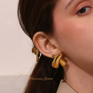 X-Shaped Gold Stud Earrings - Image 1
