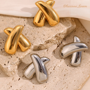 X-Shaped Gold Stud Earrings - Image 2