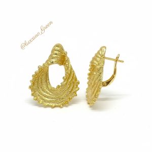 Golden Oyster Shell Statement Earrings - Image 2