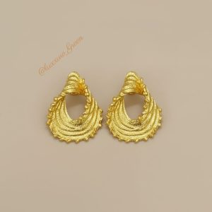 Golden Oyster Shell Statement Earrings - Image 1