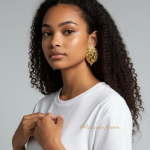 Golden Leaf Stud Earrings - Image 1