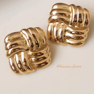 Vintage Woven Square Button Earrings - Image 1