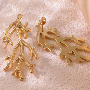 Golden Coral Branch Earrings - Image 1