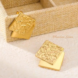 Textured Gold Square Stud Earrings - Image 1