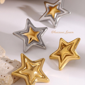 18K Gold Star Statement Earrings - Image 2